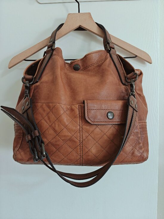Frye Handbags - Frye Samantha Quilted Cognac Leather Tote Satchel Shoulder Bag